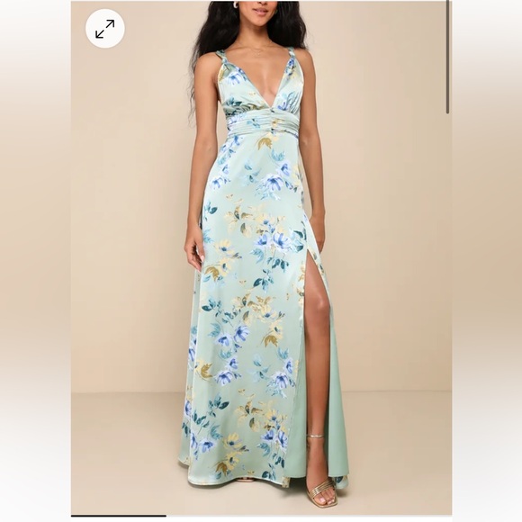 Floral sage satin maxi dress - Picture 1 of 1